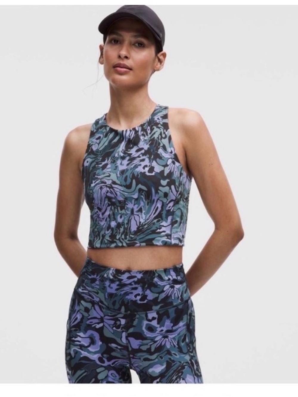 lululemon athletica Sleeveless High-Neck Crop Top in Black, Purple & Teal